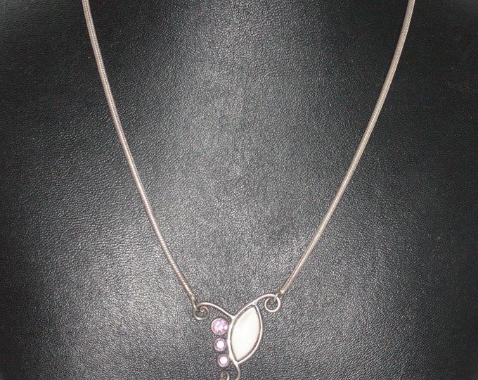 Amethyst MOP Cultured Pearl Necklace Modernist Sterling Vintage