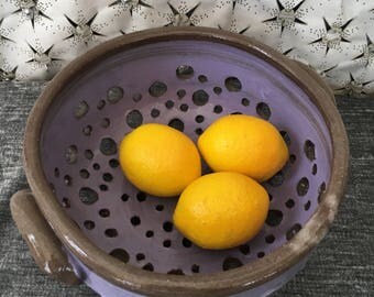Ceramic Berry Bowl, Colander in Lavender with Handles