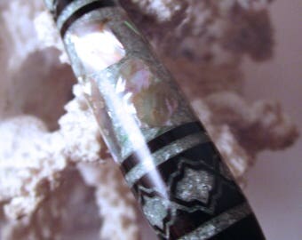 The "Petite Chloe" Hair Stick Featuring African Blackwood inlaid with Seraphanite and Abalone Shells