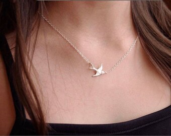Bird Necklace, Sterling Silver Necklace Bird Jewelry, Flying Swallow Necklace Bird Fashion, Dainty Bird Necklace, Minimalist Necklace Silver