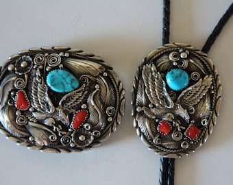Navajo Silver Bolo Tie and Buckle Set Allen Chee