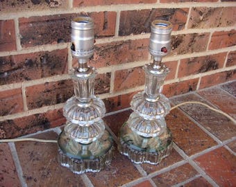 2 Clear Glass Lamps with Mirror Highlight Mercury Glass Nightstand Lamps Boudoir Lamps Glass Lamps Silver Accent Lamps