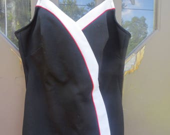 70s Robby Len Swimsuit * Black red white stripes Swims70s Bathing Suit * Vintage Swimsuit sz 20 / 40
