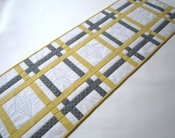 Table Runner Quilted, Gray and Gold Table Runner, Handmade Table Runner, Quilted Table Runner, Table Runners, Modern Table Runner