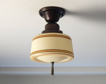 Vintage Painted Semi-Flush Schoolhouse Light with New Fixture Base
