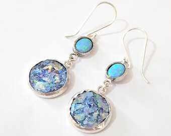 925 Silver Roman Glass Opal Earrings