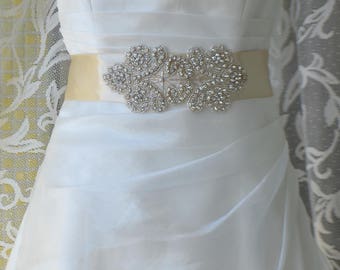 Elegant Sultan Champagne Rhinestone Beaded Wedding Dress Sash Belt