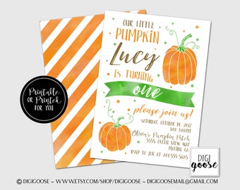 Little Pumpkin First Birthday Invitation, Little Pumpkin Invitations, Little Pumpkin Turning One Invitation, Printable Birthday Invitation