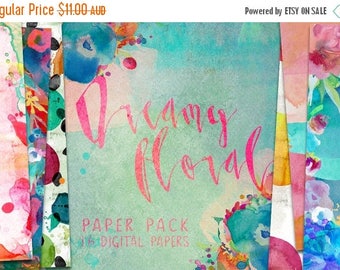80% Off SALE Dreamy Floral Watercolor Digital Paper Pack Patterns - 16 digital painted backgrounds