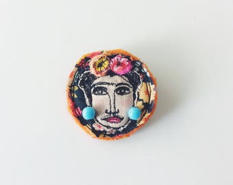 Frida Kahlo - face - brooch - ooak
