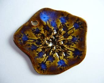 Iridescent Blue Queen Anne's Lace Pottery Pendant