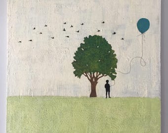 Landscape- silhouette of a boy Collage Modern Art