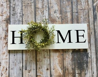HOME sign with wreath Sign with Wreath Baby Grass Wreath Sign Wood Sign Greenery Wreath Farmhouse Decor