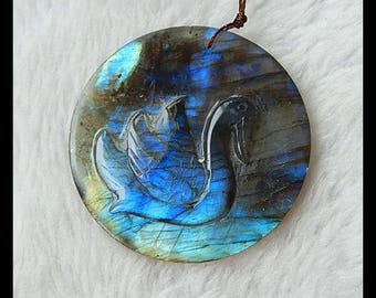 New,Hand Carved Labradorite Swan Gemstone Pendant Bead,50x6mm,24.5g(Cp010)