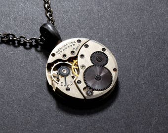 BLACK Steampunk Necklace Steampunk Jewelry UNUSUAL ELGIN Steampunk Watch Necklace Steam Punk Gothic Victorian Steampunk VictorianCuriosities