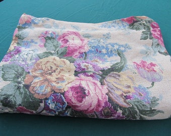 Antique Floral Pattern Nubby Barkcloth Drapery Remnant