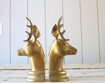 Vintage Brass Deer Bookends // Solid Brass