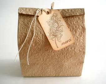 Étiquettes Cadeaux Merci, Plume de Paon, Feather Favor Tags, Merci Gift Tags, Wedding Wish Tags
