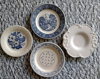 Blue & White Transferware Plate Wall Set of 4