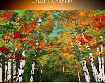 SALE ORIGINAL 36"Abstract gallery canvas-Contemporary Palette Knife Impasto painting " Fall Birches" by Nicolette Vaughan Horner
