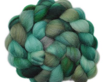 Handpainted roving - Corriedale Cross wool spinning fiber - 4.2 ounces - Dim Forest 1