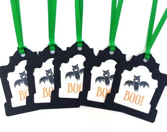 Halloween Tags - Boo Halloween Gift Tags - Spooky Halloween Tags - Bat Tags - Handmade Halloween Tags - Paper Tombstone Halloween Tags