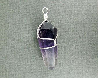 15% off Xmas in July Amethyst Crystal Silver Wire Wrapped Point Pendant - Amethtyst Crystal Point Wire-Wrapped Pendant-- 3 PENDANTS (S20B7-0