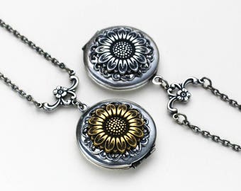 Sunflower Necklace, Sunflower Locket Necklace, Silver Sunflower Locket, Sunflower Jewelry, Sunflower Pendant, Birthday Gift, Bridesmaid Gift