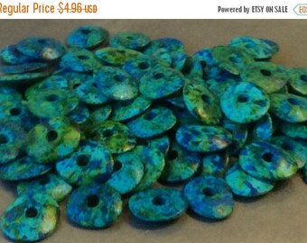 ON SALE Greek Mykonos Ceramic Large Hole Cornflake Bead 13mm AEGEAN Sea Mix Qty 10