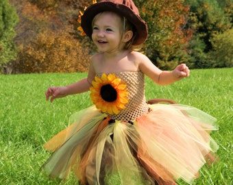 Scarecrow Tutu Dress and Burlap Hat with Sunflowers