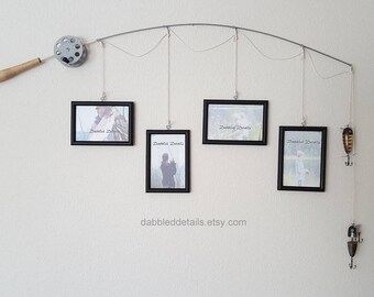 Fishing Pole Picture Frame - Silver or Brown Pole - 4 - 4 in x 6 in Picture Frames - Black