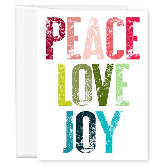 Peace Love Joy Christmas Cards Multicolored Vibrant Mod