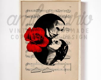 Phantom of the Opera Original Pop Art Classic Musical Inspired Print on Unframed Upcycled Bookpage