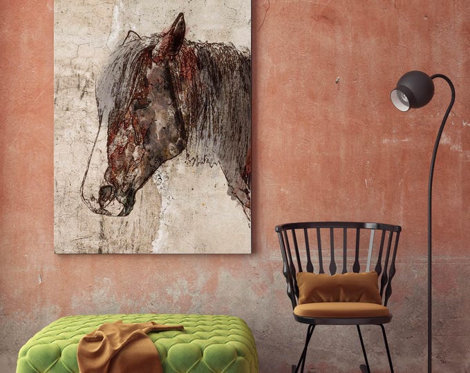 Abstract Horse. Extra Large Horse, Horse Wall Decor, Brown Rustic Horse, Large Canvas Art Print up to 72" by Irena Orlov