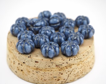Blue beads,Ceramic beads,Pumpkin beads,Beads for necklace,Pottery beads,Small beads,Glazed beads,Craft supplies,Jewelry making,Beads