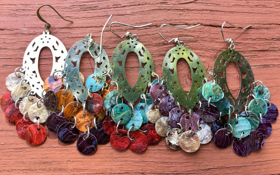 Halloween Colored "Simply Chandelier" Mussel Shell Earrings