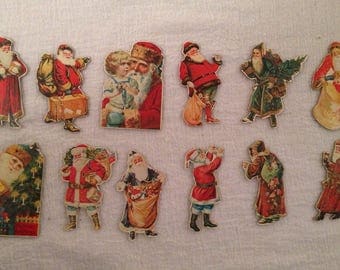 Lot 12 Pressed Paper/Cardboard Vintage Feather Tree Christmas Ornaments SANTA