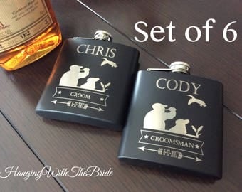 Set of 6 Personalized Flask Groomsmen Gift Box - Groomsmen Flask Set - Gifts for Groomsmen - Monogram Flask - Custom Flask Set for Groomsmen
