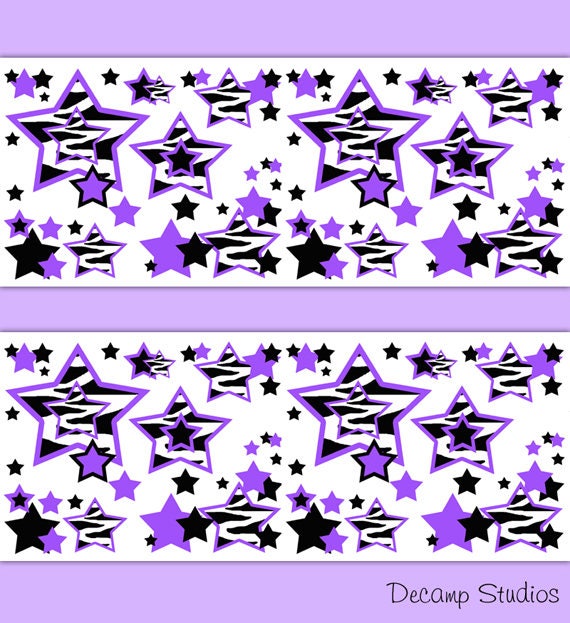 PURPLE ZEBRA PRINT Star Wallpaper Border Teen Girl Wall Art