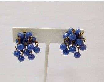 ON SALE Vintage Blue Beaded Cha Cha Style Earrings Item K # 1016