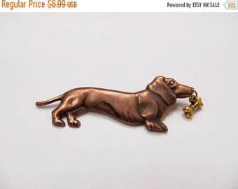 ON SALE Vintage Dachshund Dog with Bone Pin Item K # 829