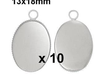 10 supports cabobochon 13x18mm matte silver medal pendant