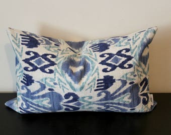 Decorative Throw Pillow, Richloom Blue Ikat Lumbar Pillow Cover, Toss Pillow, Accent Pillow, Sofa Pillow Cover, 12x16, 12x18,Sofa Pillow