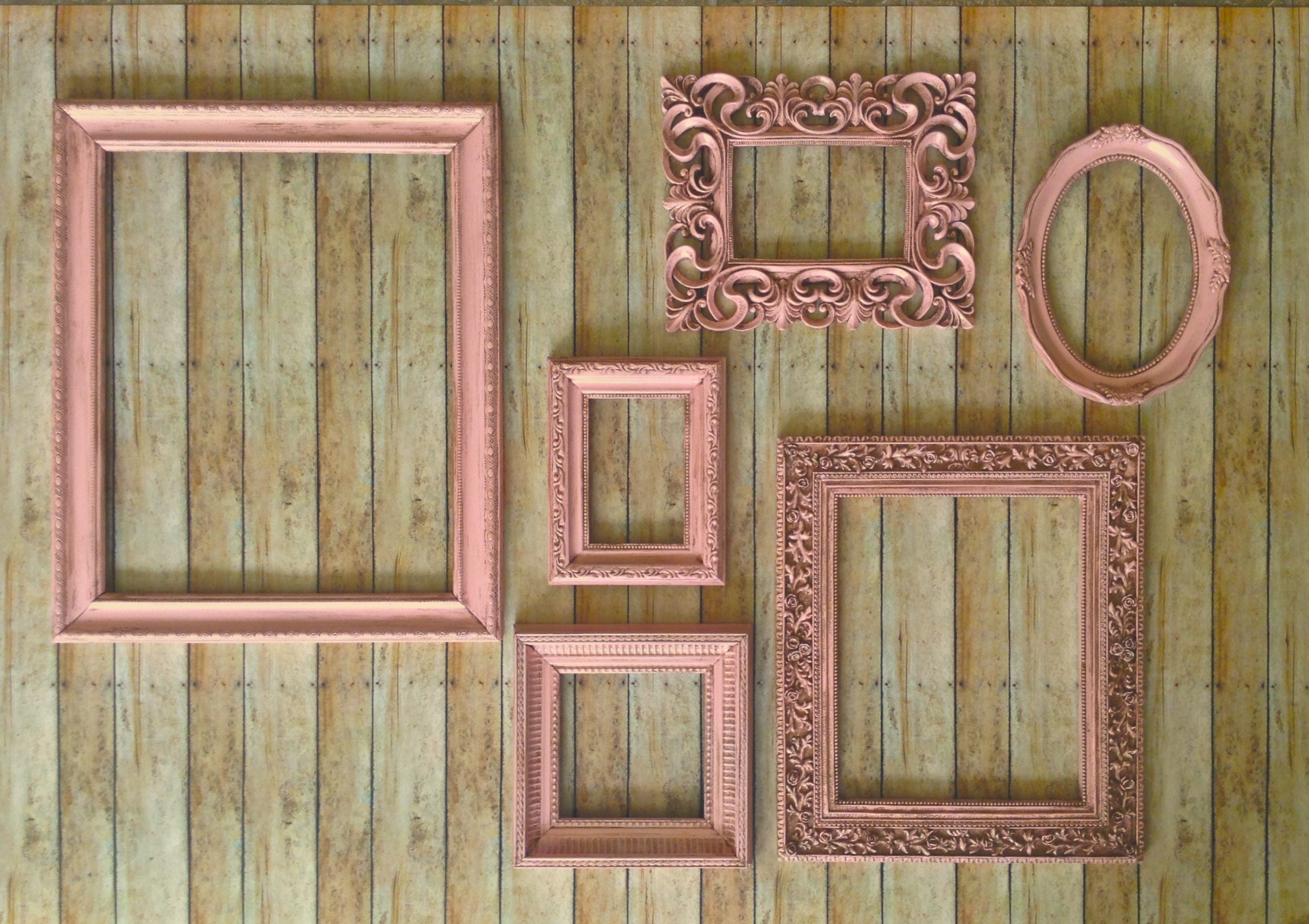 Pink with Antique Finish Wall Frame Gallery Set of 6 Ornate Frames
