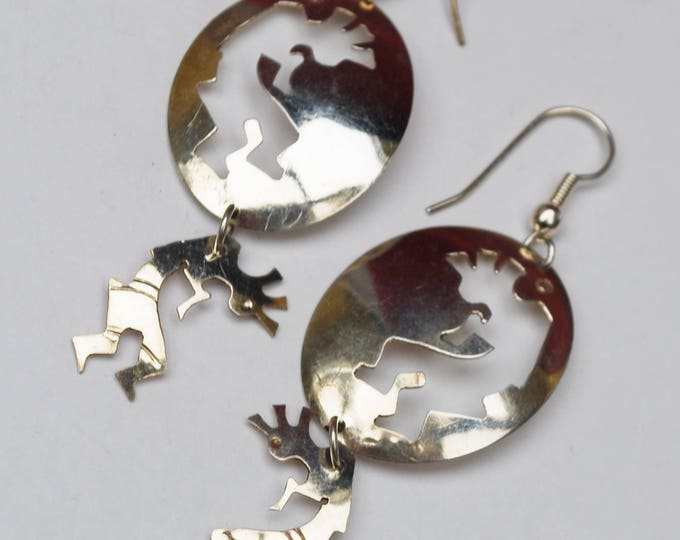 Sterling Kokopelli Earrings - Native American - Southwestern - silver flute dancer -dangle drop earring