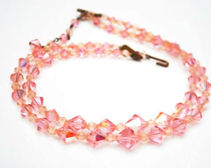 Pink Crystal Necklace - Graduated double strand - cut crystal glass beads