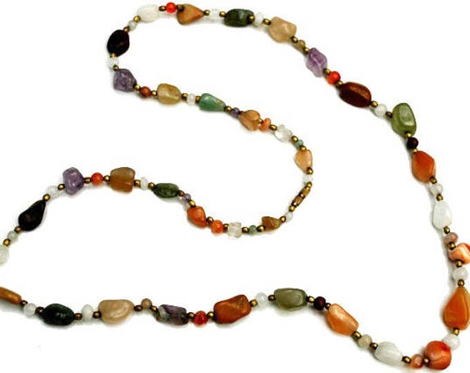 Gemstone Bead necklace - Jasper Agate quartz Amethyst Carnelian polished nugget beads