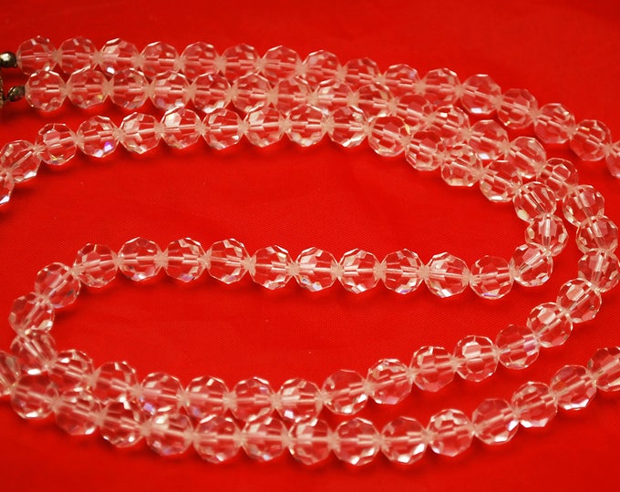 Crystal Bead Necklace - Single strand - facet cut crystal glass beads - 36 inches - Wedding Bride