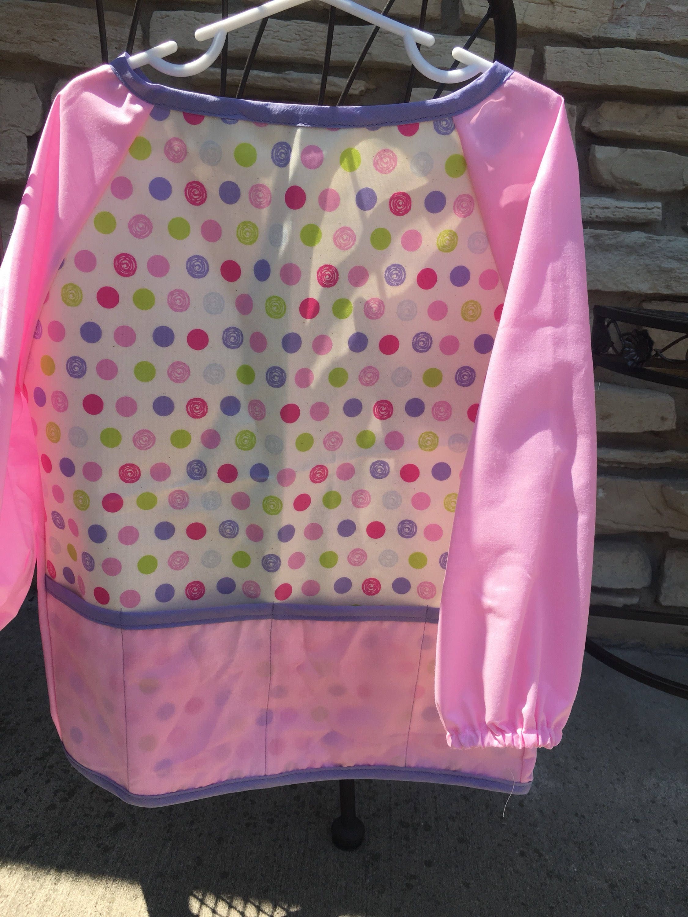Art Smock Kids Preschool Kindergarten Polka Dot Pink Purple