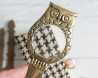 Vintage Brass Owl Letter Opener Magnifying Glass